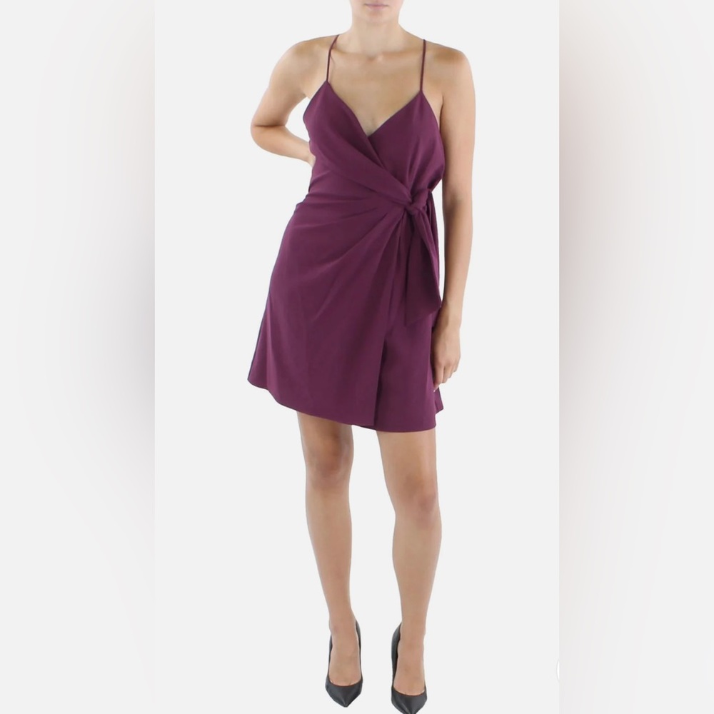Alice + Olivia Womens V-Neck Mini Wrap Dress